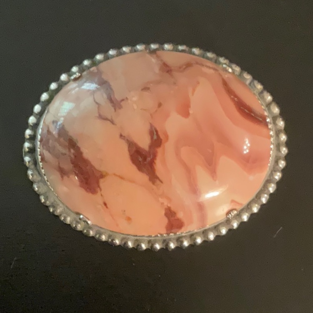 Rhodochrosite oval Brooch, Rhodocrosite for Emotional Balance